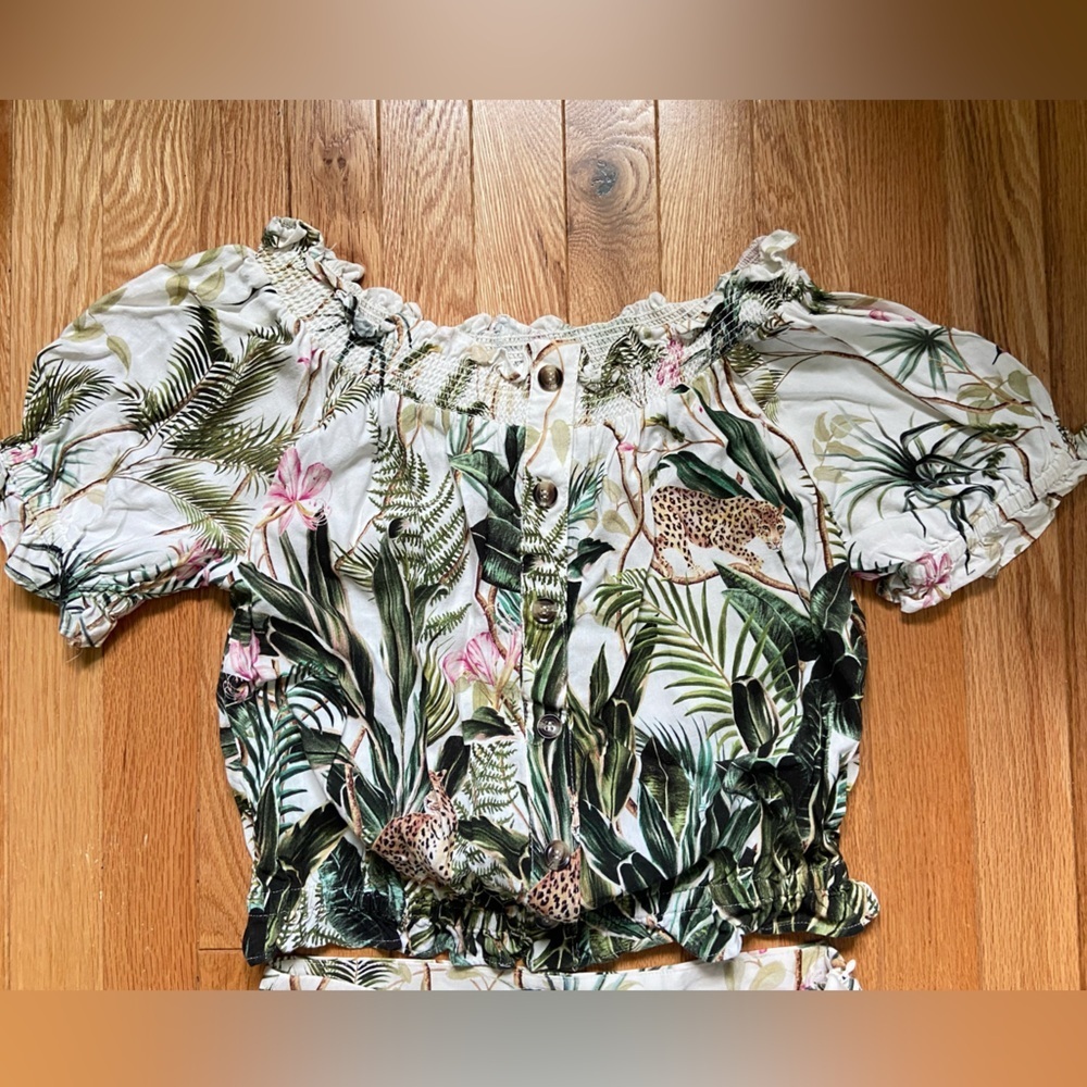 H&M Jaguar Palm Jungle print Blouse / Wide Leg Trouser Set Animal 4/6 Like New​​ - Picture 8 of 13